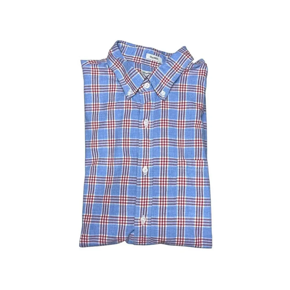 J.Crew Classic 100% Cotton Blue Red Plaid Long Sleeve Button Down Shirt Large
